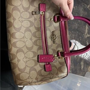 Coach Tan and Pink Signature Satchel